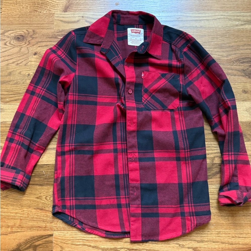 Levi's Red and Black Plaid Shirt -Boys medium- holiday shirt!